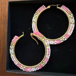 Beaded Pink Hoops